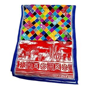 Vintage VIbrant Geometrical Southwest Colorful Tile Mexican Scarf Landscape